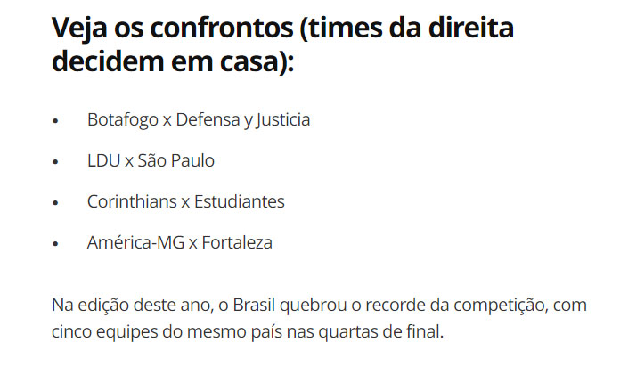 Cinco brasileiros nas quartas de finais da Sul-americana